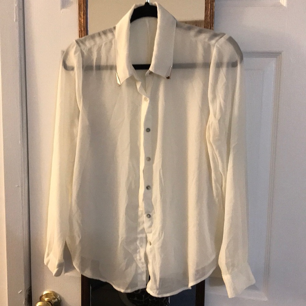 White blouse with embellished collar